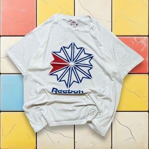 Vintage 90s Reebok Big Logo Single Stitch Classic USA Men White T-Shirt Size S